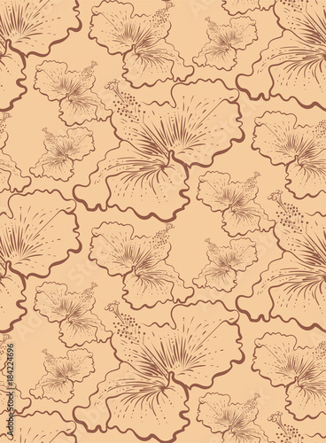 Floral Wallpaper, abstract background, hibiscus seamless pattern, vintage. Vector image