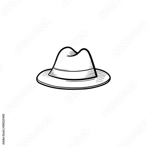 Vector hand drawn fedora hat outline doodle icon. Trilby sketch illustration for print, web, mobile and infographics isolated on white background.