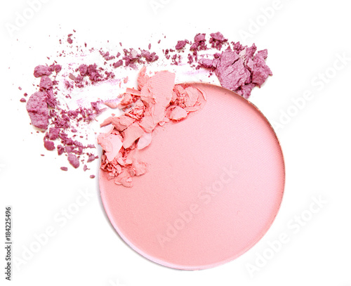 Pink powder cosmetic make up in circle box.