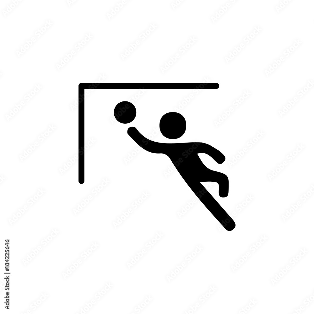 Goalkeeper jumps to ball icon. Silhouette of an athlete icon. Sportsman