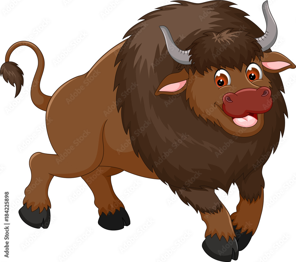 Naklejka premium cute bison cartoon walking with laughing