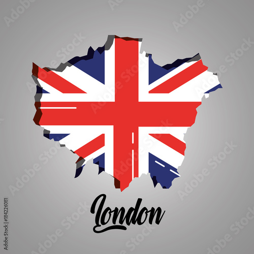 london map with england flag inside vector illustration