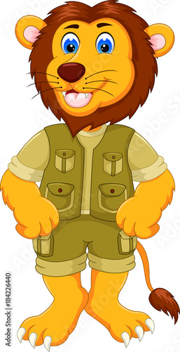 cute lion cartoon standing with laughing