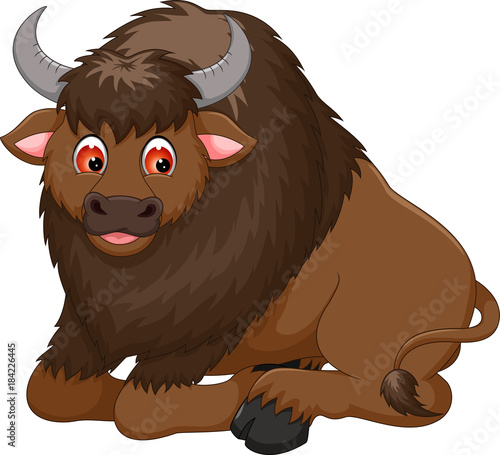 Fototapeta Naklejka Na Ścianę i Meble -  cute bison cartoon sitting with smile
