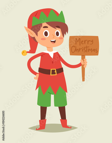 Christmas elfs kids vector children Santa Claus helpers cartoon elfish boy young characters traditional costume celebrated