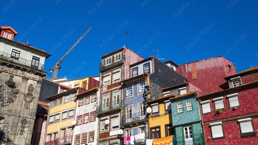 Facades of old houses in the centre of old Porto, Portugal.