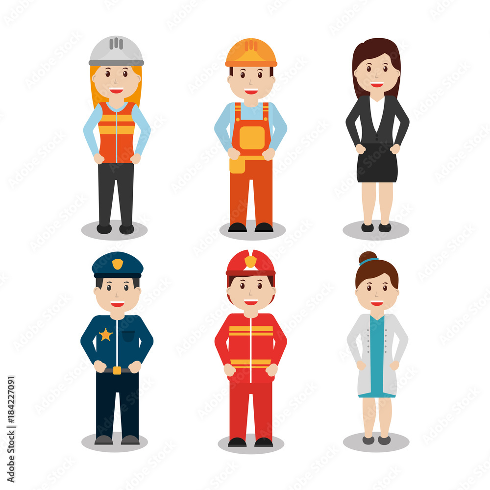 worker set - office worker chef doctor fireman pilot policeman vector illustration worker set - office worker chef doctor fireman pilot policeman vector illustration