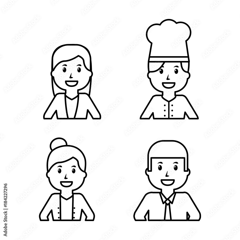 worker set - office worker chef doctor fireman pilot policeman vector illustration