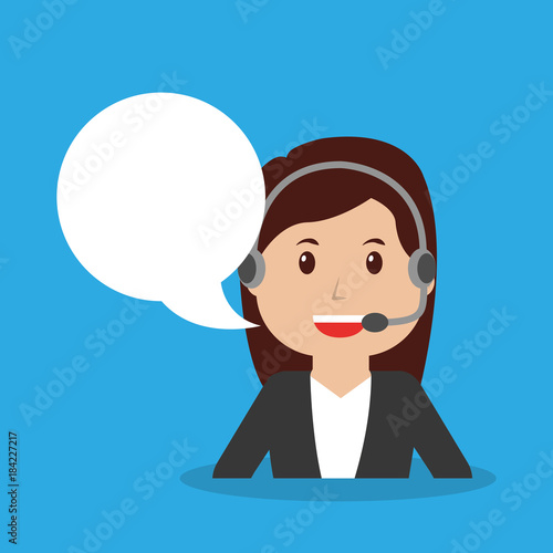 call center operator girl worker with headset speech bubble portrait vector illustration