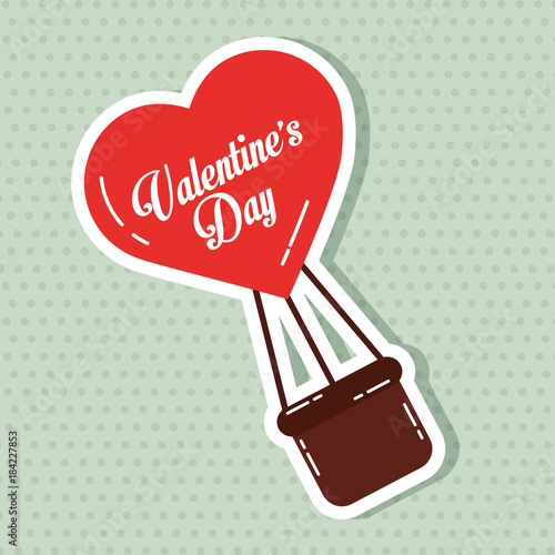 heart balloon flyin valentines day card vector illustration