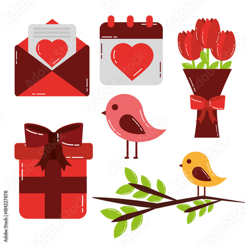 valentines day set icons cute love design vector illustration
