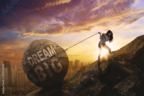 Bild auf Leinwand Female entrepreneur dragging text of dream big