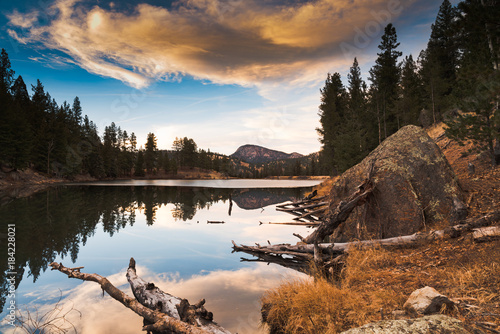 Mountain lake at sundown