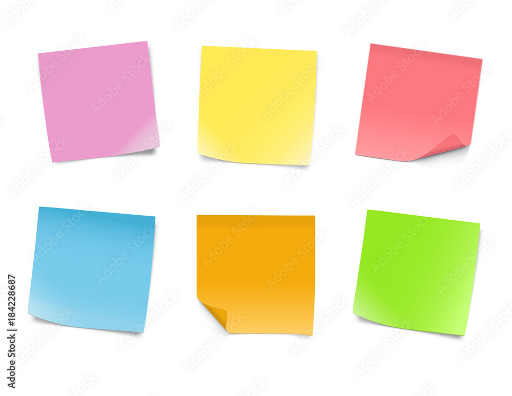 Set of blank paper notes on whiteboard. Vector illustration. Can be use for your design, promo, adv.
