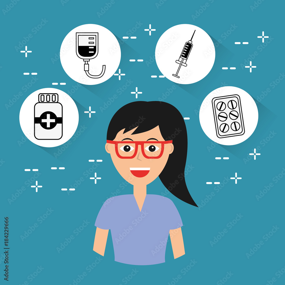 female doctor staff hospital profession medical icons vector illustration