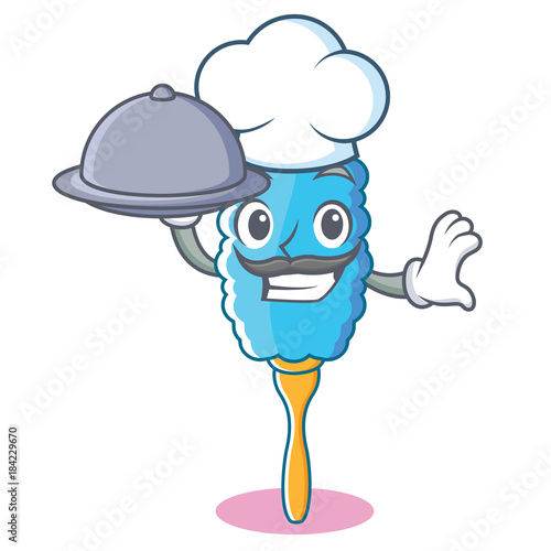 Chef with food feather duster character cartoon