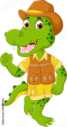 funny crocodile cartoon standing with dancing and laughing