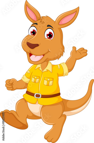 funny kangaroo cartoon walking with smile and waving