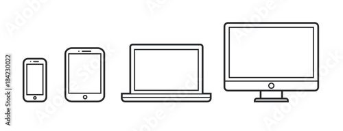 Device Infographic Icons: Smartphone, Tablet, Laptop, Desktop Computer