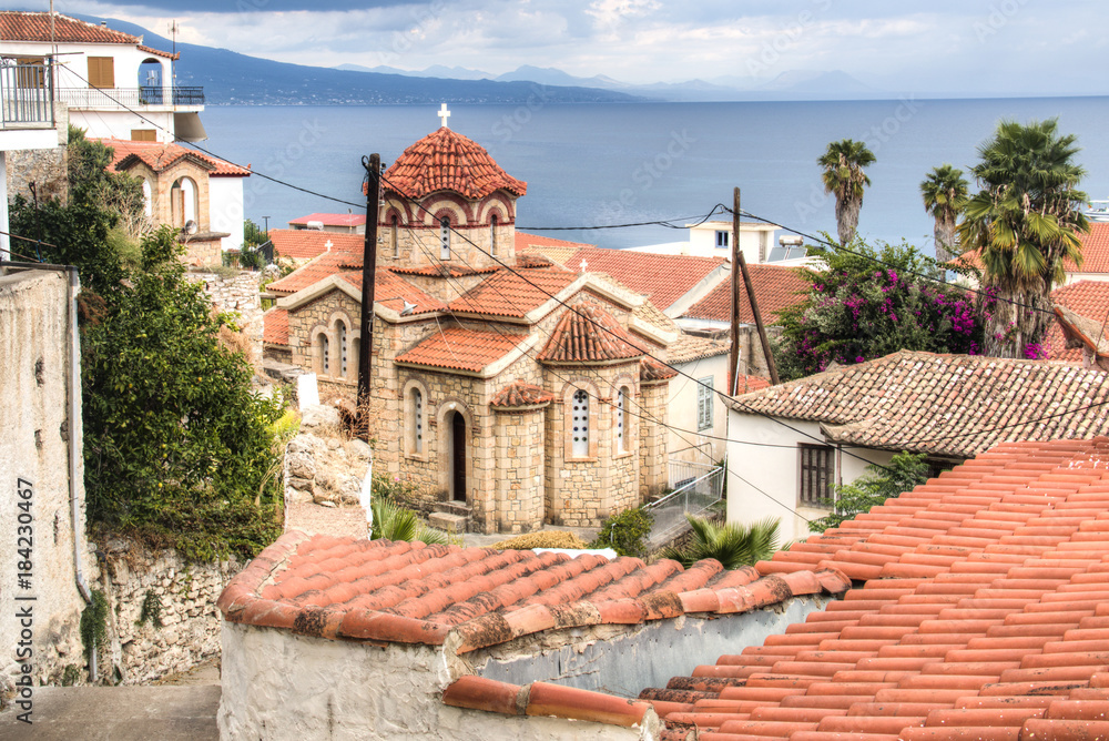 Obraz premium The orthodox church in Koroni, Messinia, Greece 