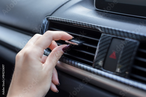 hand sliding way of car Air flow of air conditioner switch in automobile