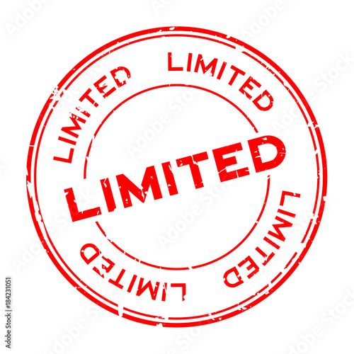Grunge red limited round rubber seal stamp on white background