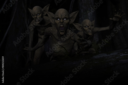 Photography 3d illustration of Scary monster out from the dark forest