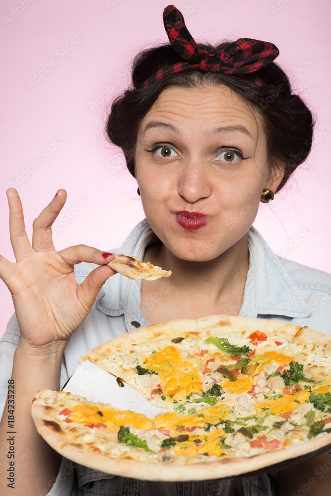 woman with pizza