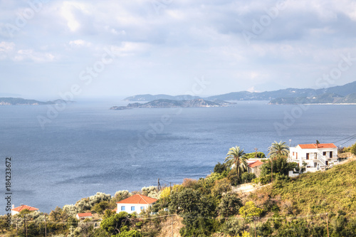 Fototapeta Naklejka Na Ścianę i Meble -  View over the bay of Skopelos town on Skopelos island in Greece
