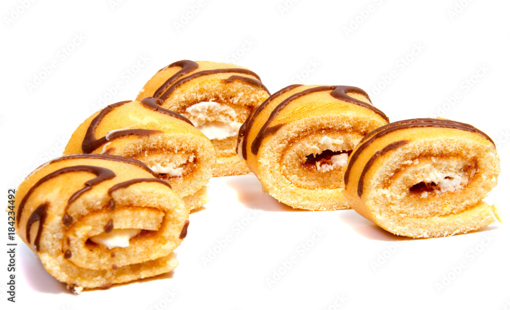 biscuit Swiss roll isolated on white background biscuit Swiss roll isolated on white background
