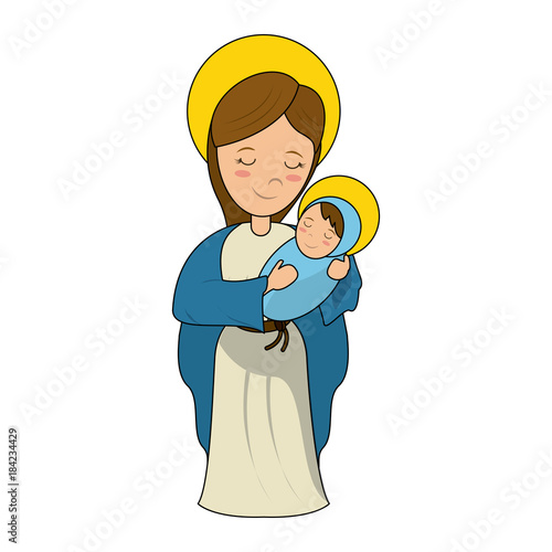 Virgin mary holding baby jesus cartoon