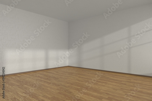White empty room corner with parquet floor