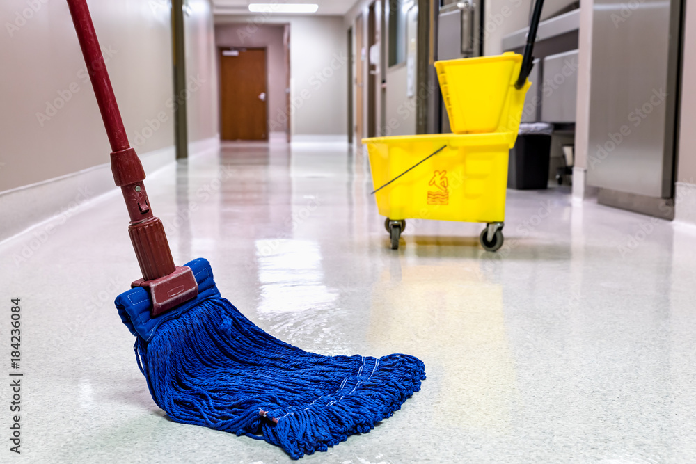 Mopping wet floor in hallway Stock Photo | Adobe Stock
