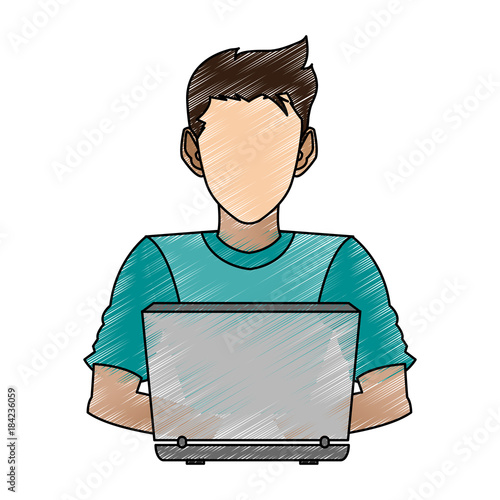 Man cartoon with laptop photo