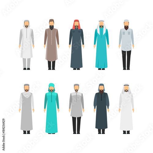 Cartoon Color Middle East Man Religious Apparel Set. Vector