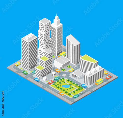 City Streets Isometric View. Vector