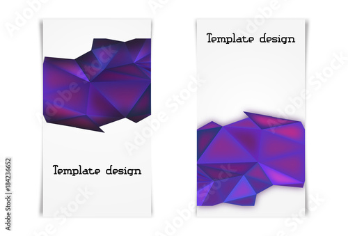 Headline template, mock-up with purple abstract low-poly, polygonal mosaic elevation background and realistic shadow for design concepts and presentations. Vector illustration. Realistic 3D