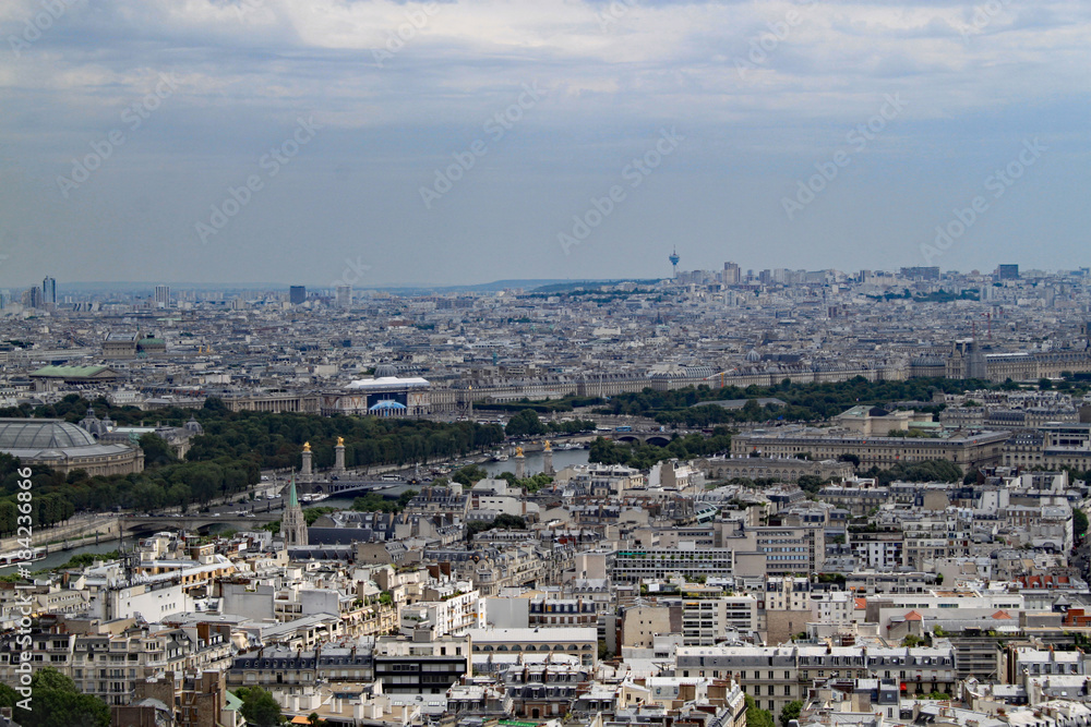 A slice of Paris and the river as seen from the Eiffel tower