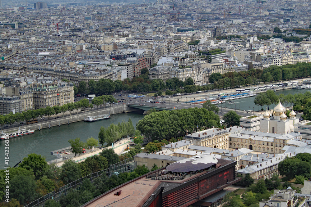 Fototapeta premium A slice of Paris and the river as seen from the Eiffel tower.