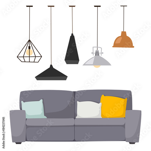 Furniture vector room interior design apartment home decor concept flat contemporary furniture architecture indoor elements illustration