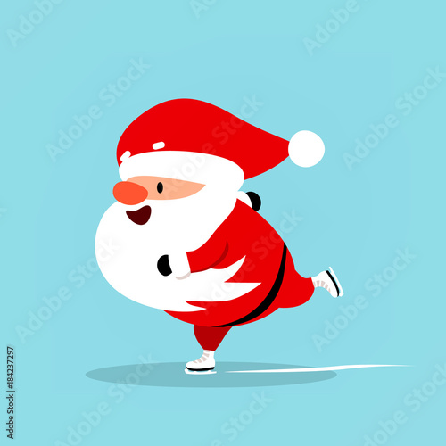 Santa Claus is skating. Funny Christmas symbol. Vector illustration New Year's design sports advertising, winter entertainment and recreation