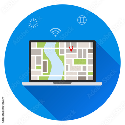 Search for location on the laptop, location on the map. Your location, you are here concepts.