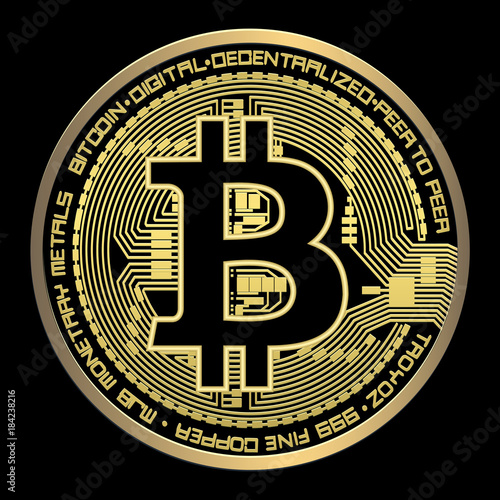 Crypto currency bitcoin vector illustration on a black background.