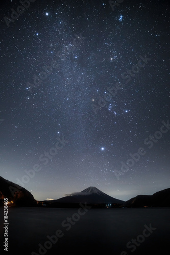 本栖湖から富士山と冬の星空