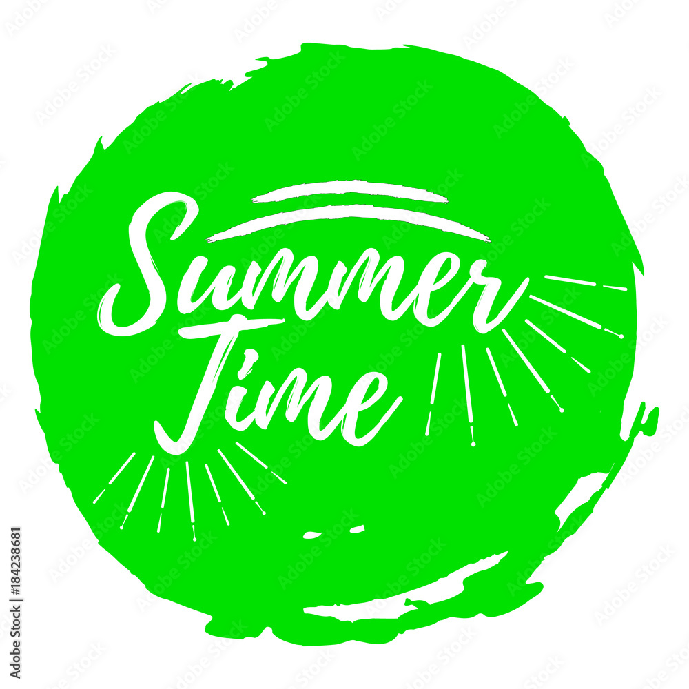 Summer Time label. Font with Brush. Summer and Beach badges. Vector illustration icon with Sunburst Summer Time label. Font with Brush. Summer and Beach badges. Vector illustration icon with Sunburst