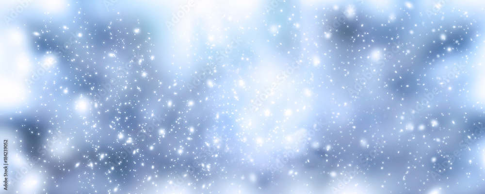 Christmas banner with snowflakes. Mysterious snowing background.
