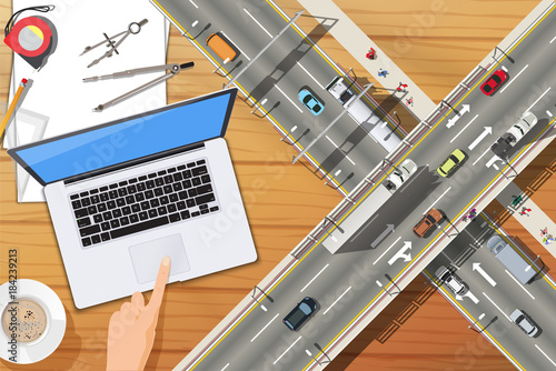 motorway traffic on a wooden table