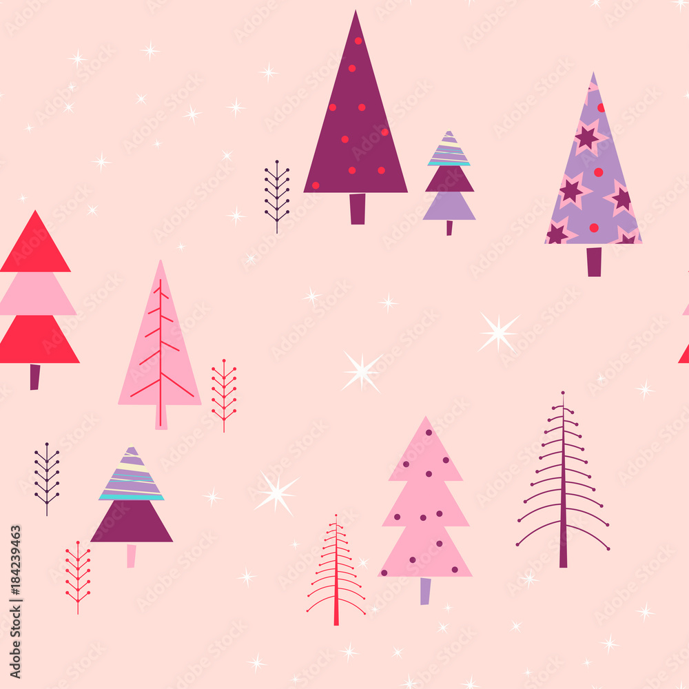 Pink Forest Seamless Pattern Winter