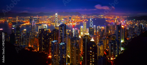 Hong kong city at night  View from Victoria Peak