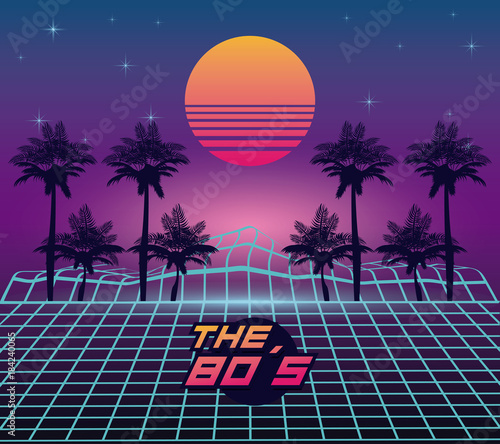 The 80s landscape style vector illustration  graphic  design